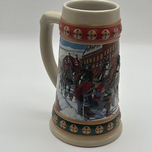 Vtg 1994 Budweiser Holiday Christmas Beer Stein "Hometown Holiday" Clydesdales